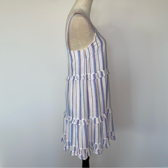 Rails Sandy Dress Tahiti Stripe Small Linen Blend Tiered Ruffle Coastal Travel - Picture 6 of 15
